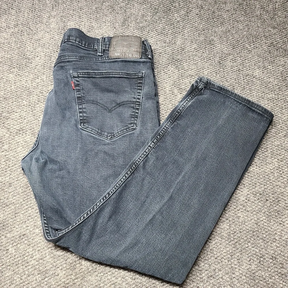 Levis 505 Regular Fit Straight Leg Jeans Mens 40x32 Blue Dark Wash Denim Black